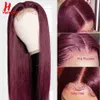 Perucas sintéticas Hairugo 99J perucas retas para mulher humana 4x4 Lace Fechamento peruca bergonha t Borgonha T Parte 230227