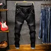 Mäns jeans magra män blixtlås smal fit denim joggar sträcka manliga jean blyerts byxor blå herr mode casual hombre 809#