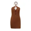 Casual Dresses Women's Sexy Mini Solid Halter ihålig ut ärmlösa kvinnor som förpackar blyertsklänning sommaren 2023