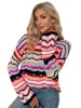 Kadın Sweaters Uzun Kollu Mürettebat Boyun Çizgili Renk Bloğu Sıradan Gevşek Örme Külot Kazak Tops