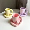 Tassen Untertassen Kreative Herz Kaffeetasse mit Form Untertasse Gelb Rosa Lila Silber Perlweiß Keramik Teeset Niedliche Geburtstagsgeschenke