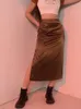 Darlingaga винтажная коричневая юбка с высокой талией, женская атласная юбка в стиле Харадзюку с длинным боковым разрезом, женская летняя одежда в готическом стиле 230301