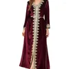 Ethnic Clothing Dresses For Women 2023 Autumn Winter Velvet Embroidery V-Neck Long Sleeve Split Hem Robe Abayat Muslim Abaya Dress Dubai