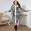 Robes de grande taille 2023 femmes robe à carreaux manches longues larges grande courbe de grande taille col en v vêtements décontracté automne printemps porter