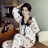 Womens Sleepwear QSROCIO Pajamas Set Velvet Cute Bow Print Lapel Homewear Casual Lace Nightwear Luxury Pyjamas Femme for Girl 230228