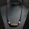 Kedjor naturliga tibetanska onyx 3 ögon dzi hänge halsband justerbar repkedja choker för kvinnor och män buddhism smycken