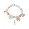 Strand Exquisite Sweet Cartoon Bracelet Pink Bow Flower Crack Beads Jewelry Student