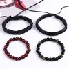 Strand 4pcs/Set Pulsera de cuero de cordón de cordón Handmade Handmedmblet Ajustable Brazalet Brazalet Stone Charm Punk Jewelry Unisex