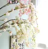 Decorative Flowers 135CM Long Fake Cherry Blossom Tree 4 Fork Branch Artificial Flower Silk Wedding Background Wall Decoration