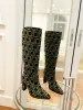 2023 High-heeled chenile boots Baguette women's boot square toe with blue and black jacquard motif Heel height 110 mm Ladies Fashion Design freeship