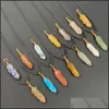 Auto DVR Hanger Kettingen Koperdraad Wikkeldraad Wxagon Pendum Chakra Genezing Crystal Opal Turquoise Stone Pink Quartz Sieraden Fashion Gold Dr Dhzac