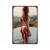 Sexig tjej Metal Sign Beach Bikini Tin Plaque Metal Poster Beauty Women Tin Tign Girls Metal Plate Man Cave Club Decoration 30x20cm W03