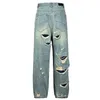 Jeans masculin hip hop déchiré en détresse double couche pantalon denim baggy streetwear harajuku bleu 230228