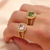 Cluster Rings Exaggerated Vintage New Stainless Steel Chunky Square Zirconia Ring Hollow Braid Side Green Black Pink White Gemstone Ring G230228