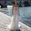 Sommarstrand en linje bröllopsklänning illusion axelfri 3d blommor prinsessa tyll anpassade brudklänningar vestido de novia