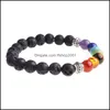 Samochód DVR z koralikami Black Lava Stone Biżuteria 7 Bracelety czakra 8 mm Yinyang Rock Bead Elastic Natural Stones Kamieni szlachcica joga mendation dhzab