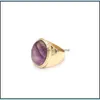 car dvr Cluster Rings Fashion Gold Plated Oval Amethyst Quartz Crystal Geometric Natural Stone Ring For Women Men Jewelry Gift Drop Delivery Dhjxl