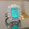 Cluster Rings Huitan Bling Green Blue Stone Wedding Anniversary Party Lady's Finger Ring Elegant Accessories Fashion Jewelry for Women G230228