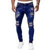 Jeans da uomo Pantaloni a tinta unita a colori sfumati Fori casual Pantaloni sfilacciati strappati lavati da uomo Jean Men 9 10 Boy Sock