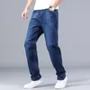 Męskie dżinsy klasyczne cienkie niebieskie dżinsy Zaawansowane rozciąganie luźne proste dżinsowe spodnie męskie spodnie marki plus rozmiar 40 42 44 230301