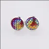 car dvr Stud 12Mm Resin Fish Scale Sier Plated Earings Drusy Druzy Earrings Jewelry Women Party Gift Dress Candy Colors Drop Delivery Dhbbz