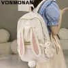 Mulheres fofas Backpack Burses Designer Nylon School School Schan para meninas adolescentes de grande capacidade Rucksack Cartoon Rabbit Mochila 230223