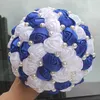 Decorative Flowers Royal Blue White Color Pearls Beaded Bridal Wedding Bouquets Simple Durable Half Ball Bow Stitch Holding W322-5