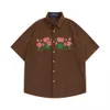 Men's Casual Shirts Dark Floral Embroidery Corduroy Shirts Men Women Summer Casual Men's Shirt Male Top Brown Blue Z0224