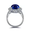 Klusterringar anpassade 9k vitt guld 2.36ct oval form lab safir mode finger smycken kvinnor