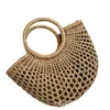 beach Tote Bag Semicircle Straw Bag Hand Woven Rattan Crescent Bag Handbag 230301