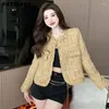 Women's Jackets Fashion Korean Chic Vintage Tweed Woolen Jacket Coat Women Autumn Single Breasted Plaid Luxury Tassel Office Lady Outwear