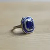 Cluster Rings 1pc Art Deco Vintage Style Blue Sapphire Gems 925 Silver justerbar öppen ädelsten bröllopsring fina smycken för män tillbehör G230228