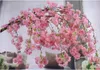 Decorative Flowers 135CM Long Fake Cherry Blossom Tree 4 Fork Branch Artificial Flower Silk Wedding Background Wall Decoration