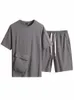 Men's Tracksuits Summer Mens Tracksuit Solid Color Casual Jogging Matching Sets Short Loose Fit Sleeve T Shirt Knee Length Shorts Two Piece Set 230228