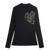 Women's T Shirts Arrivals 2023 Autumn Women's Tops Fashion Casual Long Sleeve Drilling Mesh T-Shirt Plus Size Black Blusas