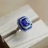 Pierścienie klastra 1PC Art Deco styl vintage niebieski szafir klejnoty 925 Srebrny regulowany otwartego szlachetnego obrączki ślubnej biżuteria do mężczyzn akcesoria g230228