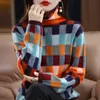 Damenpullover BELIARST100 % Merinowolle Damenbekleidung Pullover Mode Schachbrett Plaid Top Strick Rollkragenpullover Herbst Winter 230301