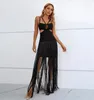 Casual Dresses 2023 Summer Fashion Tassel Sexig ihålig ut Spaghetti -rem Långklänning Kvinnor Dancing Party Evening Club Vestido 2 Färg