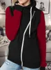 Women's Hoodies Fall Winter Color-block Multi-color Statement Turtleneck Zipper Plus-fleece Sweatshirt Women's Clothing Streetwear Women