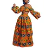 Robe deux pièces robes africaines pour femmes automne 2 pièces ensemble dame manches longues épaule hors Festher Dashiki imprimer jupes fendues Africna vêtements 230228