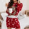 Casual Dresses Christmas Tunic Elf tryckt stickad tröja Bodycon Mini Dress Round Neck Long Sleeve Year Party Slim Wear