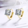 Hoop Earrings Real 925 Sterling Silver Fashion Sweet Clear Square CZ Charm Earring For Women Wedding Birthday Jewelry DA2708