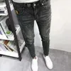 Herr jeans vår höst hip hop slim stilig pojkvän stretch lyx last rippad denim designer varumärke män koniska långa byxor