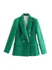 Trajes para mujer Blazers Elegante chaqueta de tweed verde para mujer Primavera otoño High Street Bolsillos de doble botonadura Office Lady Chic Casual Prendas de abrigo 230228