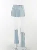 Sifreyr Y2K Blue Denim Pleated kjol mode vintage hög midja mini kort jeans avslappnad alla matchar bottnar kvinnlig 230301