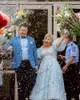 Robes de soirée bleu clair assez élégant bal manches bouffantes col en V marguerite Tulle a-ligne femmes robes de mariée grande taille sur mesure