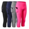 Pantalons de course Femmes Capri Pour Sport Taille Haute Poche Leggings 3 4 Yoga Collants De Compression Gym Fitness Vêtements Sportswear13059