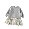 Girl Dresses MILANCEL Girls Dress Kids Sweatshirt Stitching Floral Fake 2pcs Children Clothes