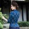 Etniska kläder 2023 Autumn Chinese Style Stand Collar Improved Cheongsam Jacka Daily Retro Women Art Top Qi Pao Blus A438