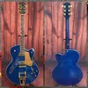 6120 Model Blue Flame Maple Top Hollow Body Electric Guitar Gold Tremolo Bridge